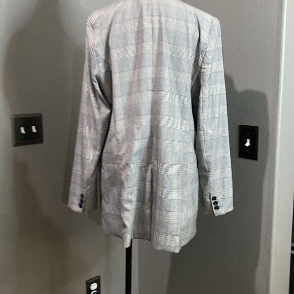 Rachel Zoe Plaid Oversized Blazer Jacket Grey Open Front - Picture 7 of 12